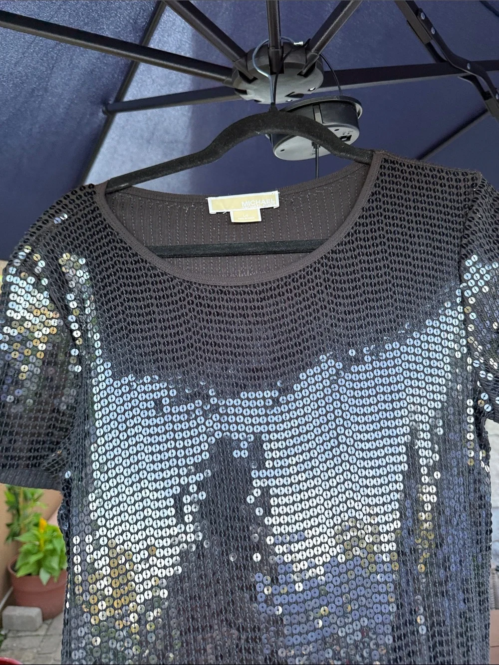 Michael Kors Black Sequin Mesh Top